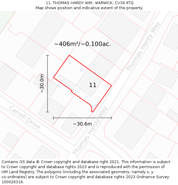 11, THOMAS HARDY WAY, WARWICK, CV34 6TQ: Plot and title map