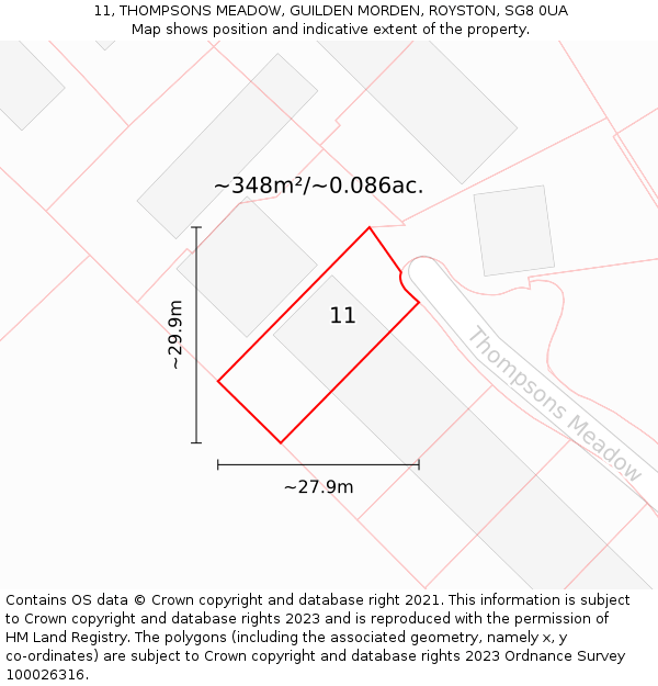11, THOMPSONS MEADOW, GUILDEN MORDEN, ROYSTON, SG8 0UA: Plot and title map