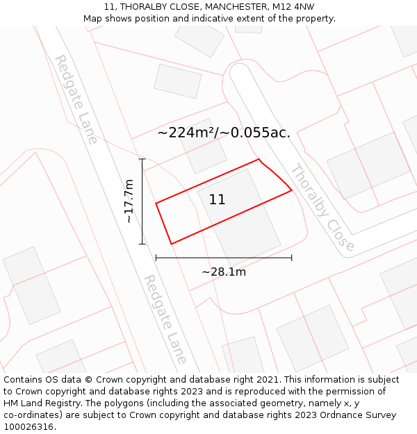 11, THORALBY CLOSE, MANCHESTER, M12 4NW: Plot and title map