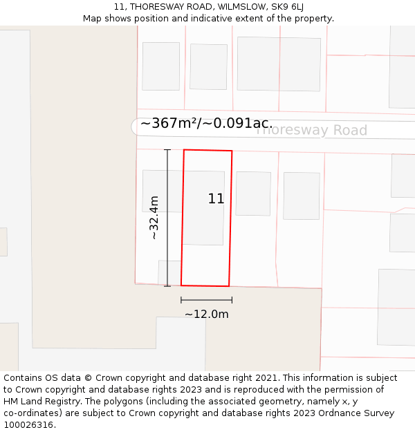 11, THORESWAY ROAD, WILMSLOW, SK9 6LJ: Plot and title map