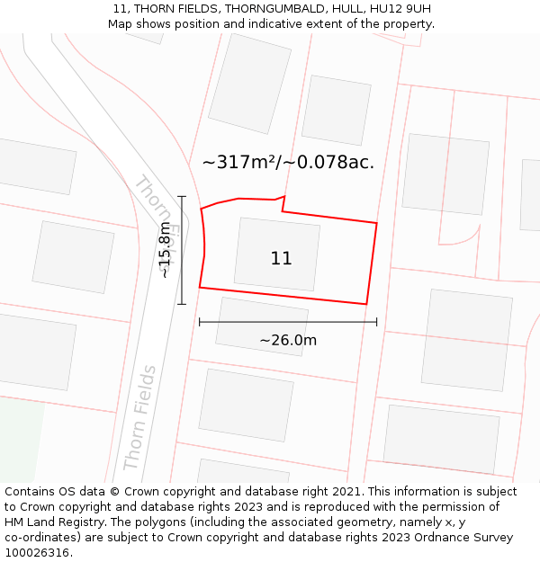 11, THORN FIELDS, THORNGUMBALD, HULL, HU12 9UH: Plot and title map