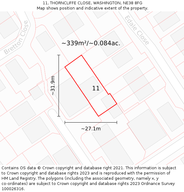 11, THORNCLIFFE CLOSE, WASHINGTON, NE38 8FG: Plot and title map