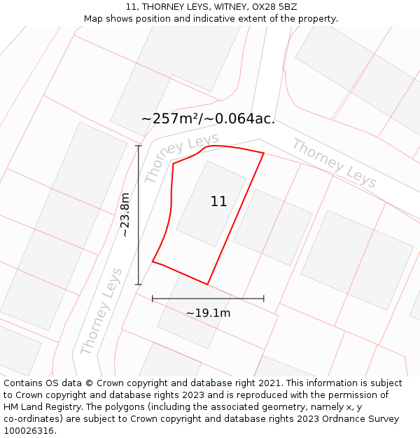 11, THORNEY LEYS, WITNEY, OX28 5BZ: Plot and title map