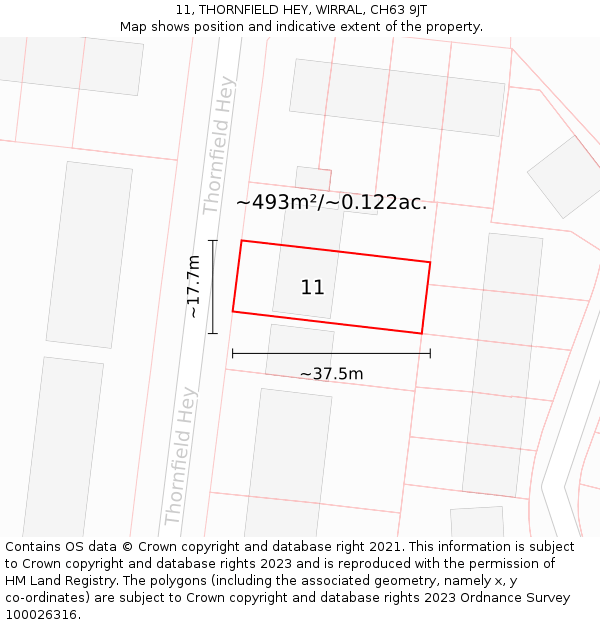 11, THORNFIELD HEY, WIRRAL, CH63 9JT: Plot and title map