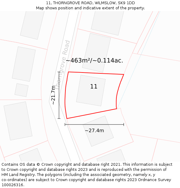 11, THORNGROVE ROAD, WILMSLOW, SK9 1DD: Plot and title map