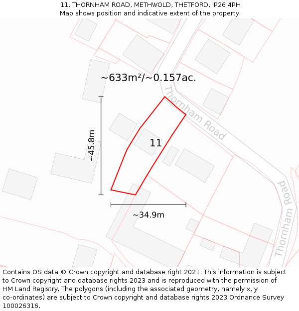 11, THORNHAM ROAD, METHWOLD, THETFORD, IP26 4PH: Plot and title map