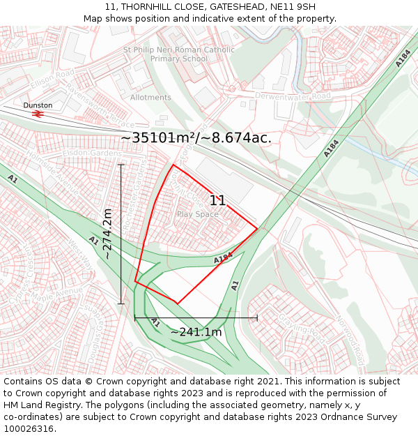 11, THORNHILL CLOSE, GATESHEAD, NE11 9SH: Plot and title map