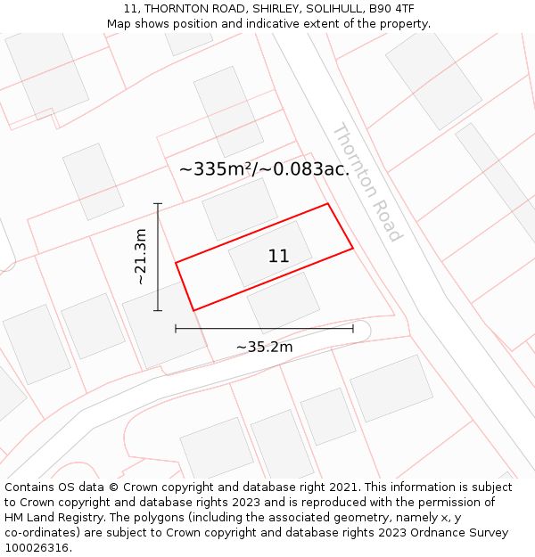 11, THORNTON ROAD, SHIRLEY, SOLIHULL, B90 4TF: Plot and title map