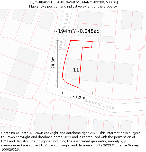 11, THREADMILL LANE, SWINTON, MANCHESTER, M27 9LJ: Plot and title map