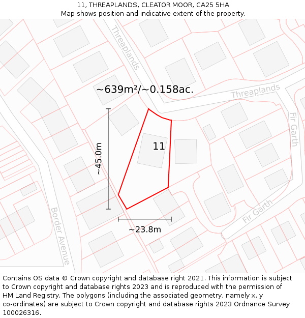 11, THREAPLANDS, CLEATOR MOOR, CA25 5HA: Plot and title map