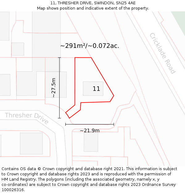 11, THRESHER DRIVE, SWINDON, SN25 4AE: Plot and title map