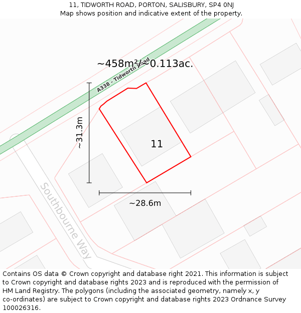 11, TIDWORTH ROAD, PORTON, SALISBURY, SP4 0NJ: Plot and title map