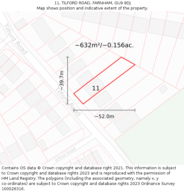 11, TILFORD ROAD, FARNHAM, GU9 8DJ: Plot and title map