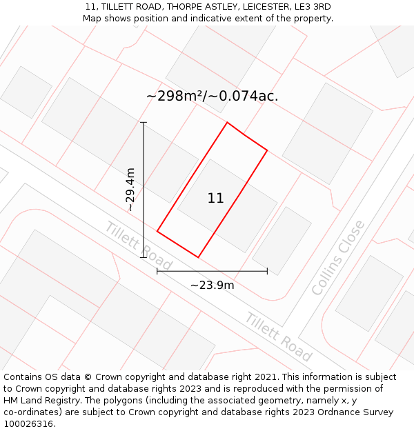 11, TILLETT ROAD, THORPE ASTLEY, LEICESTER, LE3 3RD: Plot and title map