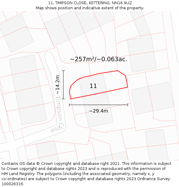 11, TIMPSON CLOSE, KETTERING, NN16 9UZ: Plot and title map