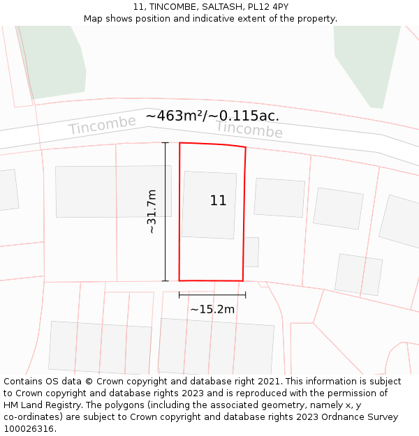 11, TINCOMBE, SALTASH, PL12 4PY: Plot and title map