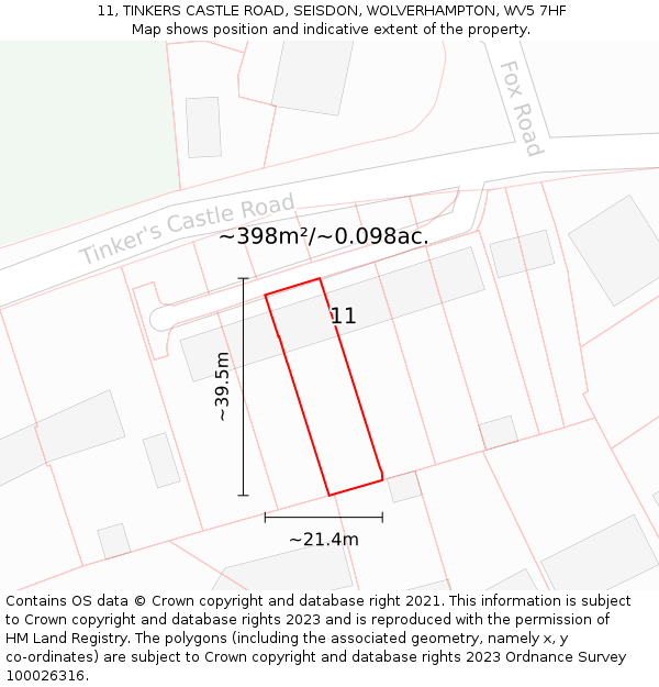 11, TINKERS CASTLE ROAD, SEISDON, WOLVERHAMPTON, WV5 7HF: Plot and title map