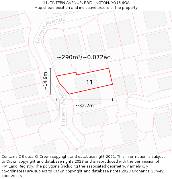 11, TINTERN AVENUE, BRIDLINGTON, YO16 6GA: Plot and title map