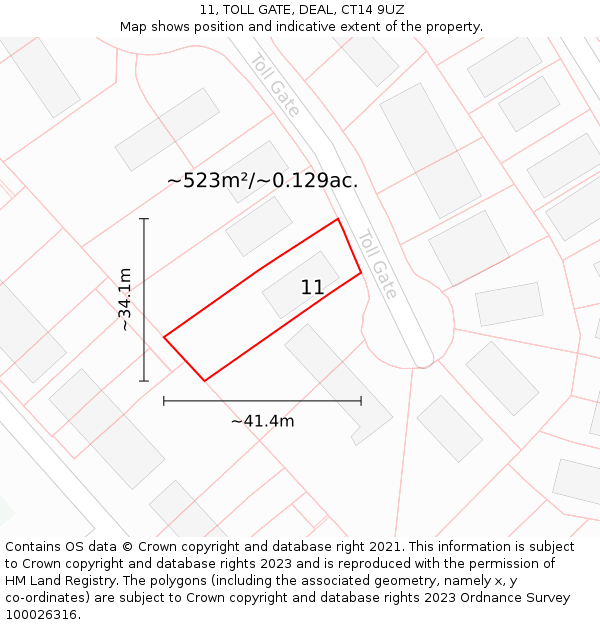 11, TOLL GATE, DEAL, CT14 9UZ: Plot and title map