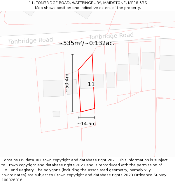 11, TONBRIDGE ROAD, WATERINGBURY, MAIDSTONE, ME18 5BS: Plot and title map