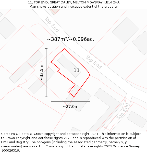 11, TOP END, GREAT DALBY, MELTON MOWBRAY, LE14 2HA: Plot and title map