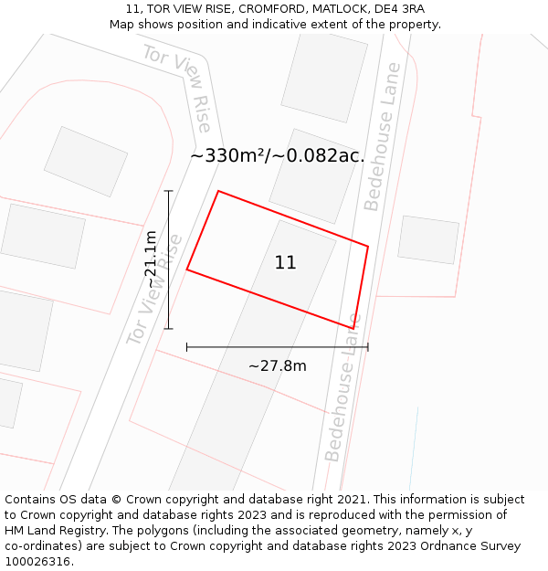 11, TOR VIEW RISE, CROMFORD, MATLOCK, DE4 3RA: Plot and title map