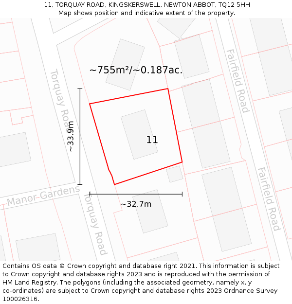 11, TORQUAY ROAD, KINGSKERSWELL, NEWTON ABBOT, TQ12 5HH: Plot and title map