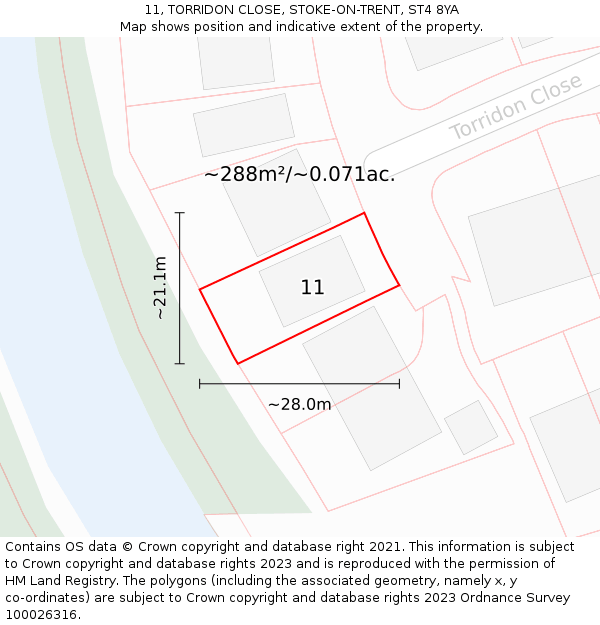 11, TORRIDON CLOSE, STOKE-ON-TRENT, ST4 8YA: Plot and title map