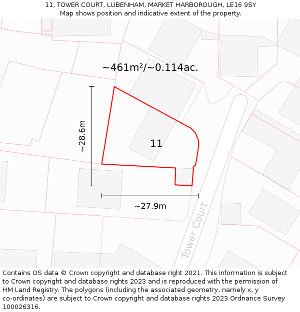 11, TOWER COURT, LUBENHAM, MARKET HARBOROUGH, LE16 9SY: Plot and title map