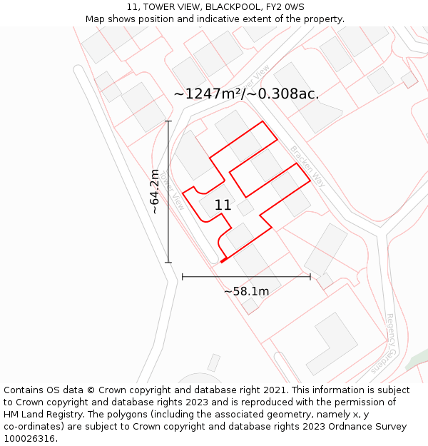 11, TOWER VIEW, BLACKPOOL, FY2 0WS: Plot and title map