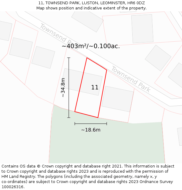 11, TOWNSEND PARK, LUSTON, LEOMINSTER, HR6 0DZ: Plot and title map