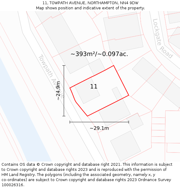 11, TOWPATH AVENUE, NORTHAMPTON, NN4 9DW: Plot and title map