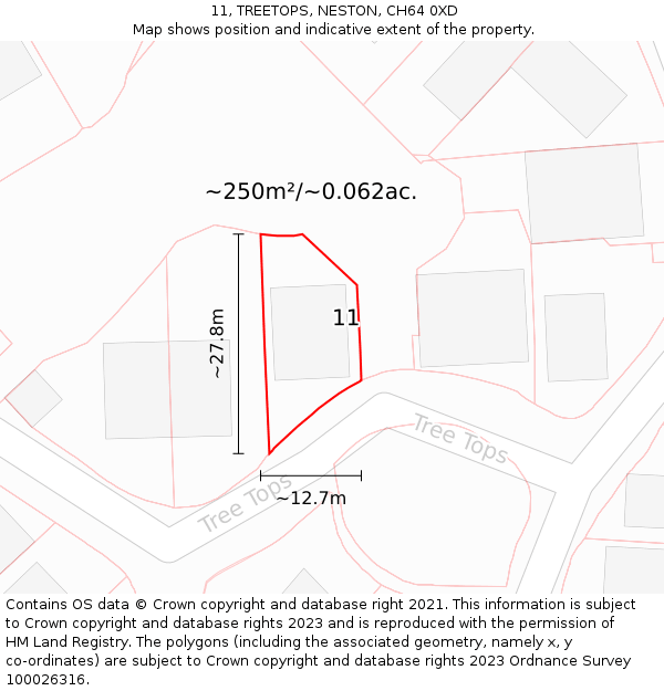 11, TREETOPS, NESTON, CH64 0XD: Plot and title map