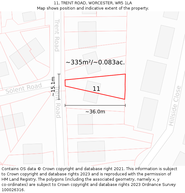 11, TRENT ROAD, WORCESTER, WR5 1LA: Plot and title map