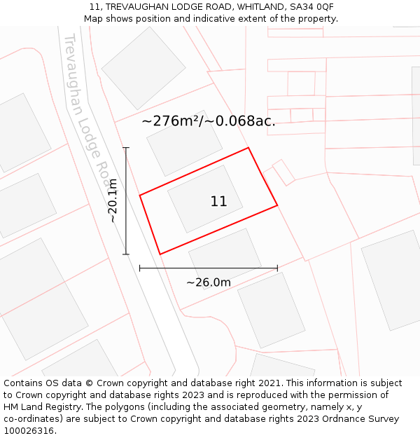 11, TREVAUGHAN LODGE ROAD, WHITLAND, SA34 0QF: Plot and title map