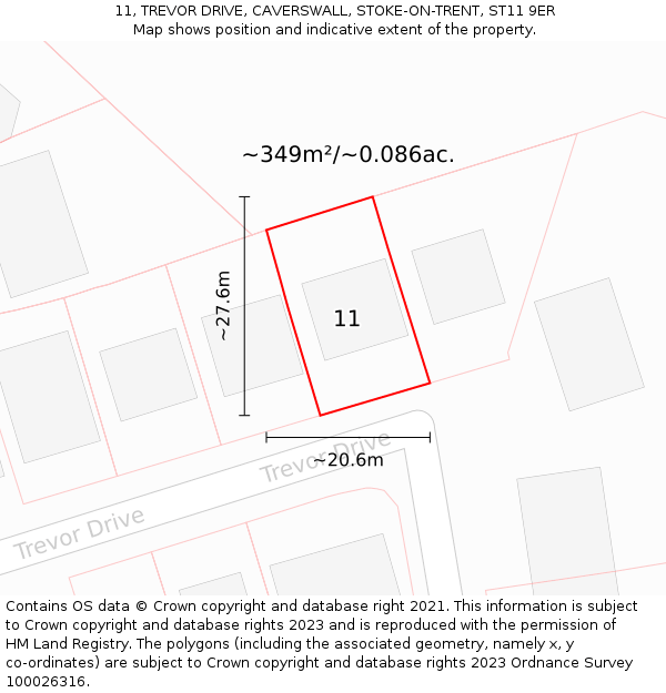 11, TREVOR DRIVE, CAVERSWALL, STOKE-ON-TRENT, ST11 9ER: Plot and title map