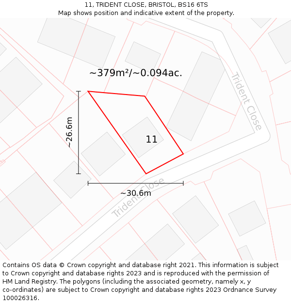 11, TRIDENT CLOSE, BRISTOL, BS16 6TS: Plot and title map