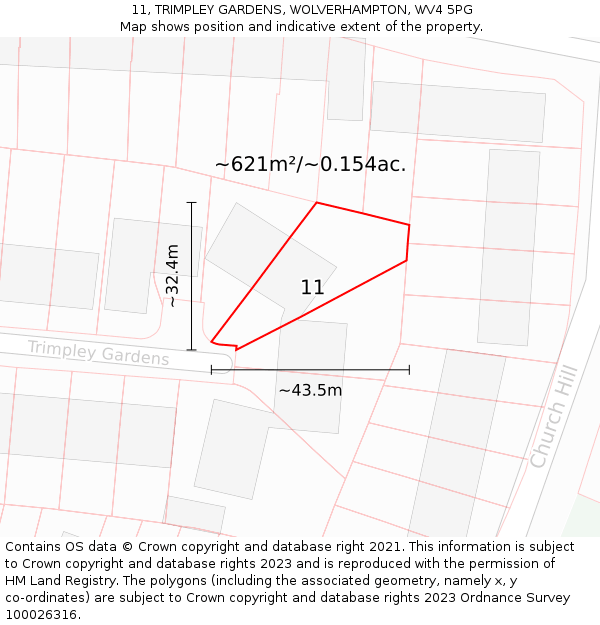 11, TRIMPLEY GARDENS, WOLVERHAMPTON, WV4 5PG: Plot and title map