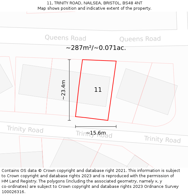 11, TRINITY ROAD, NAILSEA, BRISTOL, BS48 4NT: Plot and title map