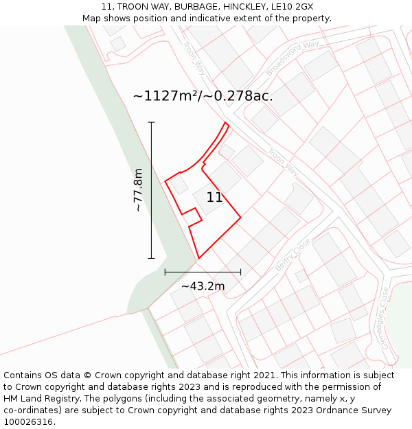 11, TROON WAY, BURBAGE, HINCKLEY, LE10 2GX: Plot and title map