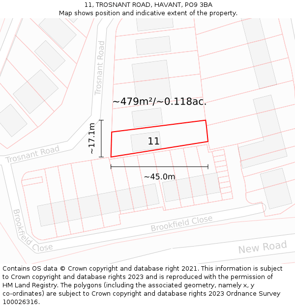 11, TROSNANT ROAD, HAVANT, PO9 3BA: Plot and title map