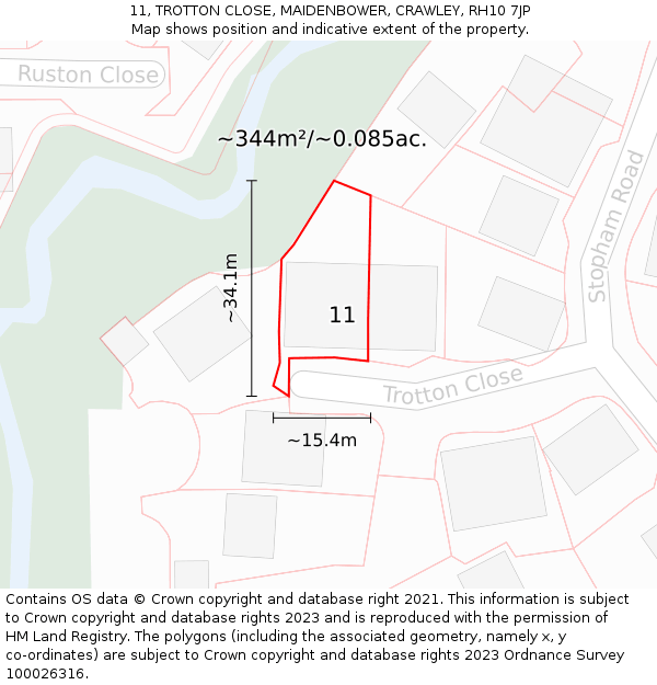 11, TROTTON CLOSE, MAIDENBOWER, CRAWLEY, RH10 7JP: Plot and title map