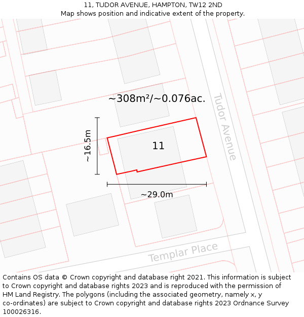 11, TUDOR AVENUE, HAMPTON, TW12 2ND: Plot and title map