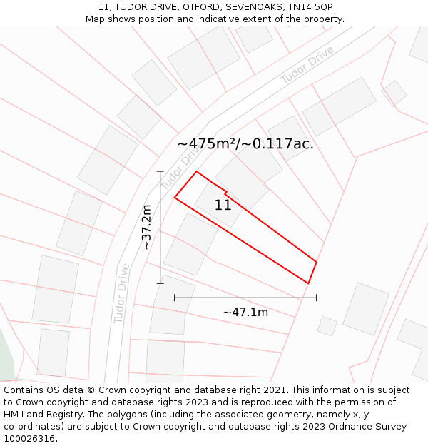 11, TUDOR DRIVE, OTFORD, SEVENOAKS, TN14 5QP: Plot and title map