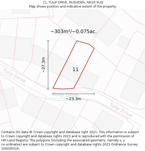 11, TULIP DRIVE, RUSHDEN, NN10 0UQ: Plot and title map