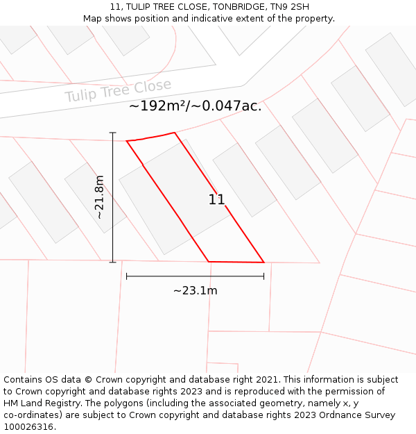 11, TULIP TREE CLOSE, TONBRIDGE, TN9 2SH: Plot and title map