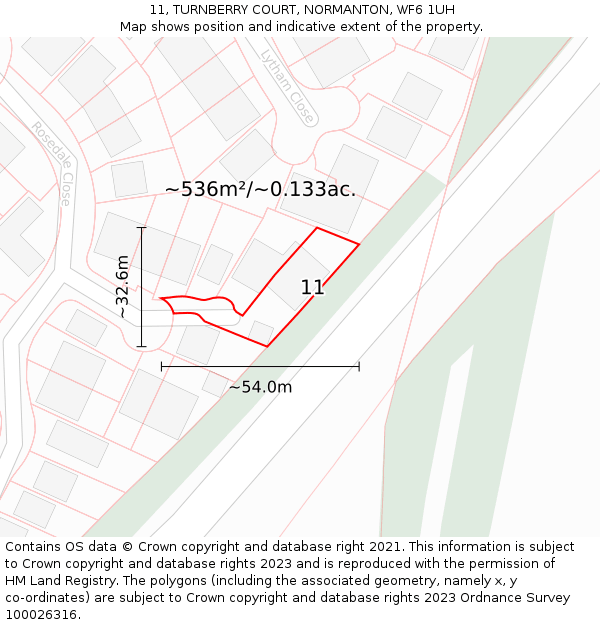 11, TURNBERRY COURT, NORMANTON, WF6 1UH: Plot and title map