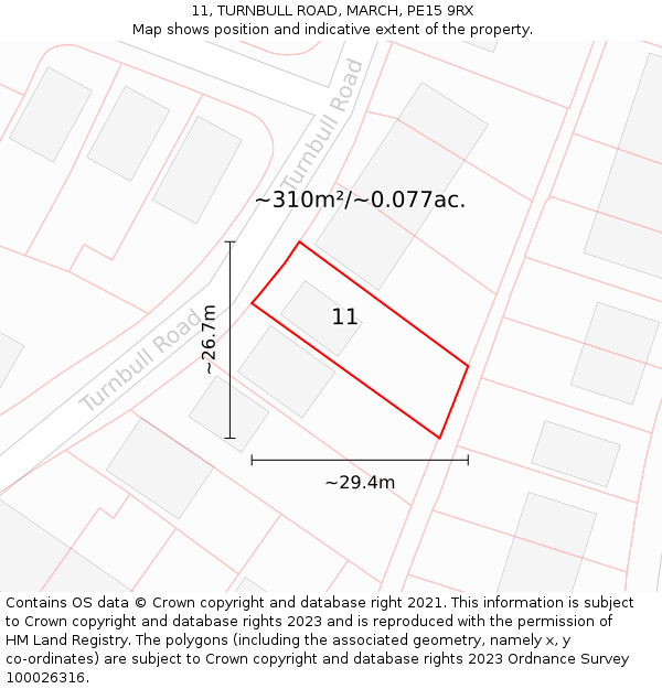 11, TURNBULL ROAD, MARCH, PE15 9RX: Plot and title map