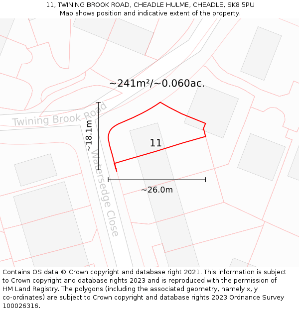 11, TWINING BROOK ROAD, CHEADLE HULME, CHEADLE, SK8 5PU: Plot and title map