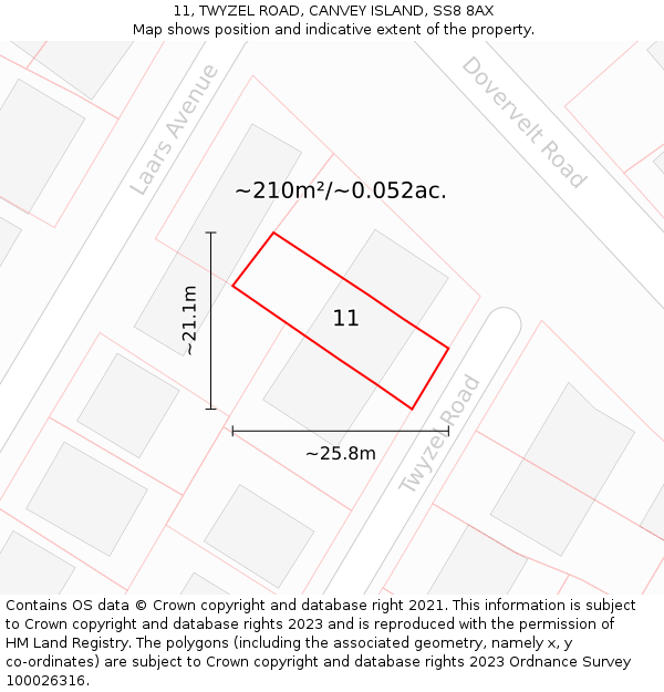 11, TWYZEL ROAD, CANVEY ISLAND, SS8 8AX: Plot and title map